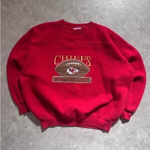 90s Vintage Kansas City Chiefs Embroidered Football Red Crewneck Size XL